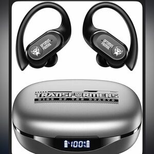 Transformers over the ear earbud’s wireless Bluetooth 5.4 LED power display